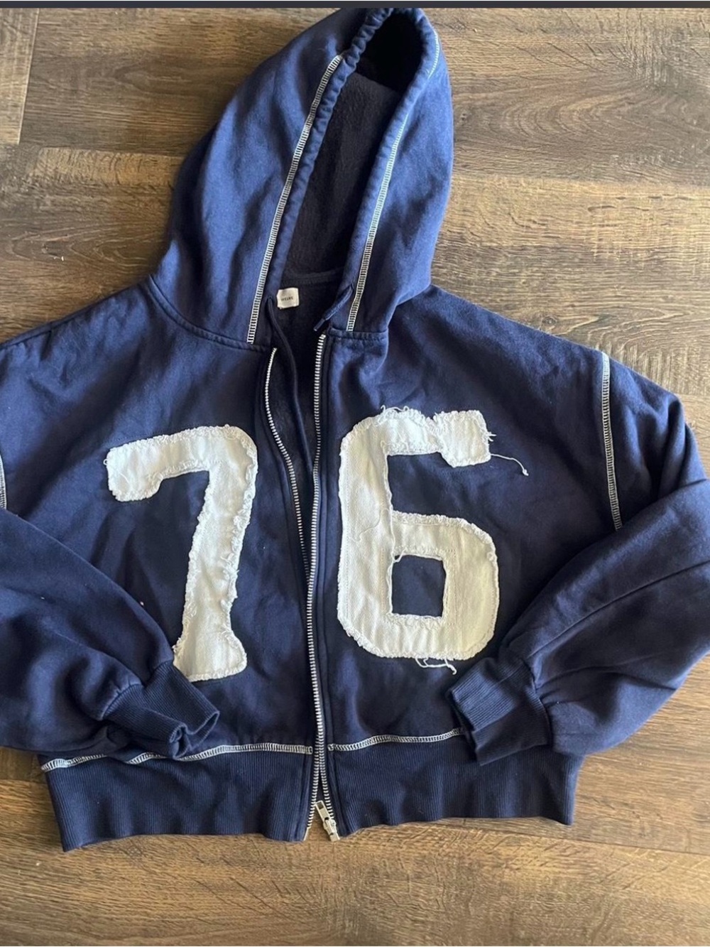 Navy Zip Hoodie with White '76' Appliqué
